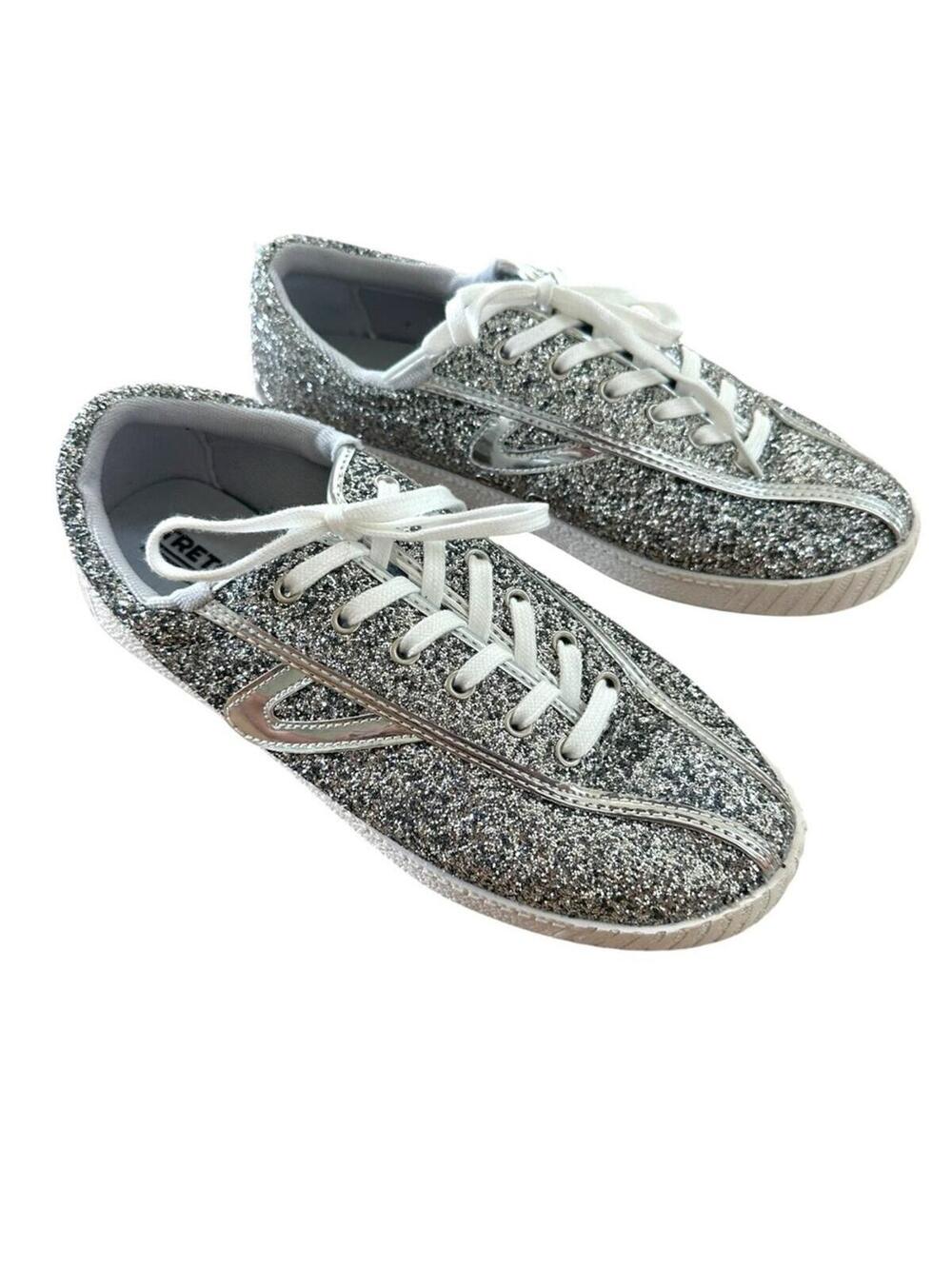 Tretorn Nylite Sparkle Glitter Canvas Silver Sneakers